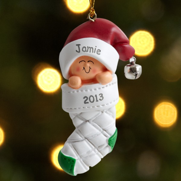 Baby in Stocking - Caucasian Ornament