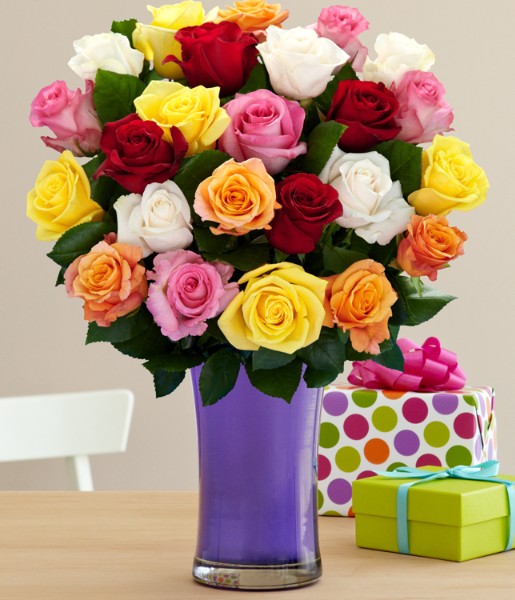 Two Dozen Long Stemmed Vibrant Birthday Roses - Flowers